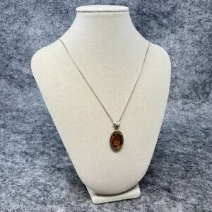 Sterling Silver 925 Block Chain Necklace Fine Silver .999 Resin‎ Flower Pendant